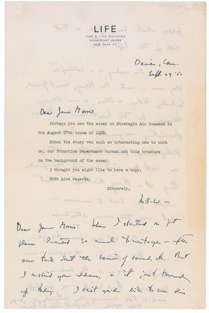 Lot #681 Margaret Bourke-White: ?I love photographing from helicopters, altho one went down with me into Chesapeake Bay at a Navy Air Base a short while ago. Lost 5 cameras? - Image 1