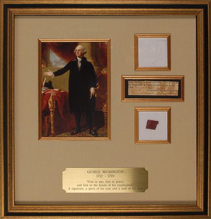 Lot #200 George Washington: Rare full Washington signature from 1769 along with a swatch of his cloak and hair lock - Image 1