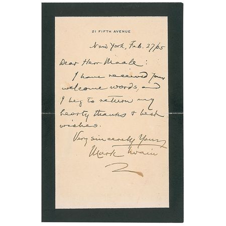 Lot #701 Samuel L. Clemens: Still grieving the loss of his wife, “Mark Twain” sends thanks on mourning stationery - Image 1
