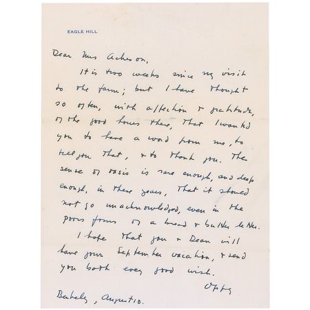 Lot #367 Robert Oppenheimer: Writing a “poor form of a bread & butter letter,” Oppenheimer recalls solace at Acheson’s farm - Image 2