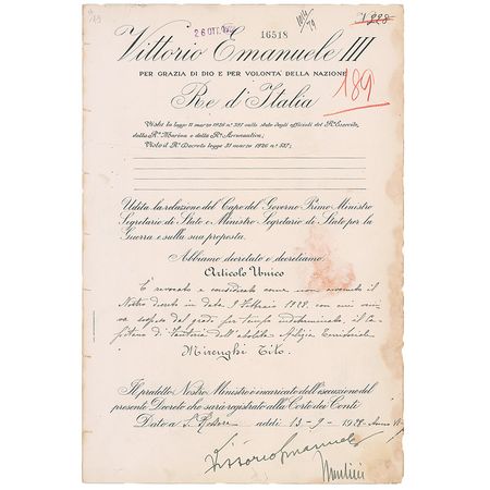 Lot #356 Benito Mussolini and Vittorio Emanuele III Signed Document - Image 2