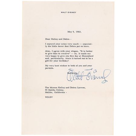 Lot #878 Walt Disney: “It made me very happy to give you this day at Disneyland” - Image 2