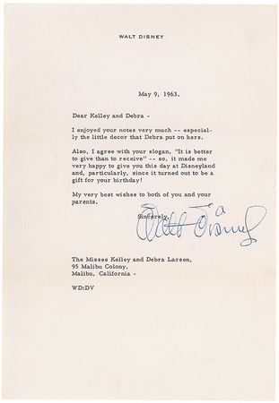 Lot #878 Walt Disney: “It made me very happy to give you this day at Disneyland” - Image 1