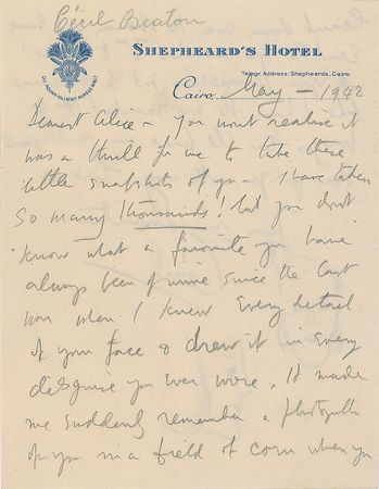 Lot #669 Cecil Beaton: Highlighting a letter with two original sketches, Beaton praises a model: “It was a thrill for me to take these little snapshots of you. I have taken so many thousands!” - Image 2