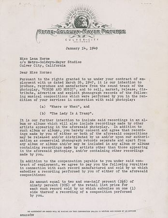 Lot #1220 Lena Horne Signed Document - Image 2