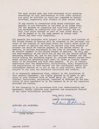 Lot #1220 Lena Horne Signed Document - Image 1