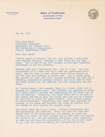 Lot #154 Ronald Reagan: Reagan on Stanwyck: ?She is a pro? - Image 2