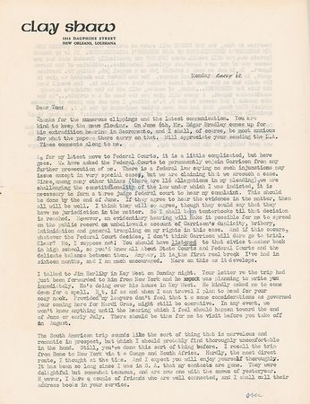 Lot #319 Kennedy Assassination: Clay Shaw Typed Letter Signed - Image 2