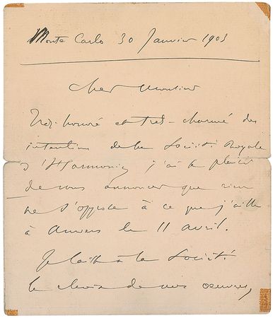 Lot #943 Camille Saint-Saens: Saint-Saens plans his performance: ?The presence of an organ calls naturally for my Symphony in C minor? - Image 2