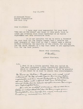 Lot #299 Albert Einstein: “I feel it as a little painful that you called me ‘the most prominent living theoretical physicist’ which is clearly an exaggeration” - Image 2