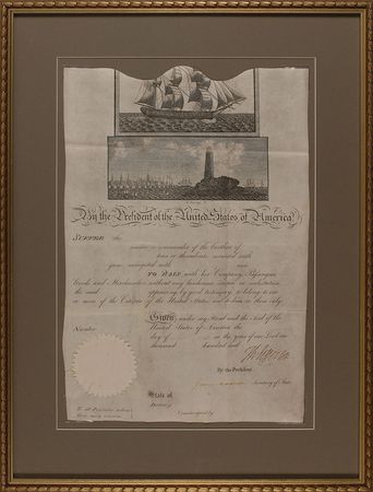 Lot #136 Thomas Jefferson and James Madison: Well-preserved unissued ship?s pass from Jefferson and Madison - Image 3