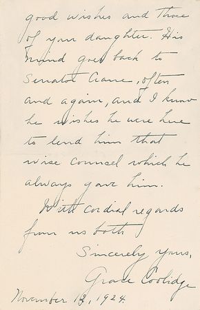 Lot #121 Grace Coolidge Handwritten Letter Signed - Image 1