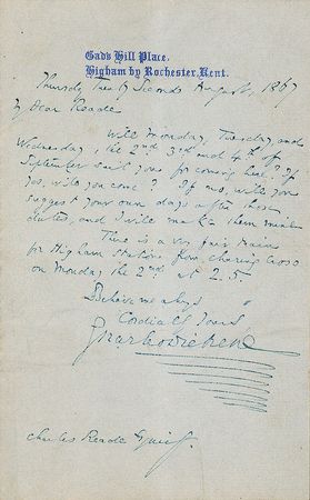 Lot #707 Charles Dickens: Dickens writes to a fellow social realist author in 1867 - Image 2