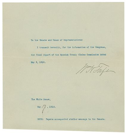 Lot #179 William H. Taft: Taft writes to Congress - Image 2