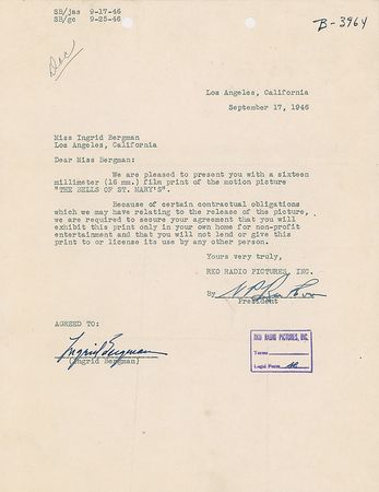 Lot #1188 Ingrid Bergman Signed Document - Image 1
