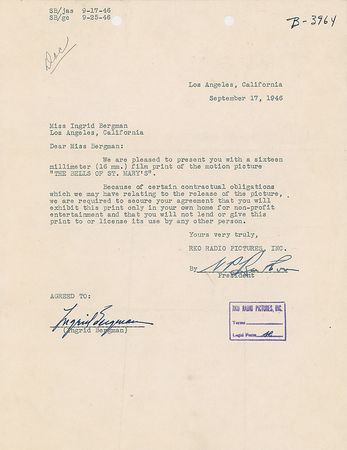 Lot #1188 Ingrid Bergman Signed Document - Image 2