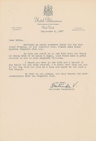 Lot #850 Gertrude Vanderbilt Typed Letters Signed - Image 2