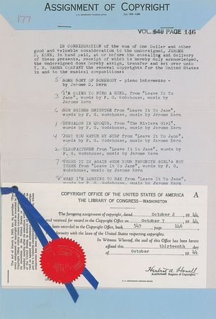 Lot #976 Jerome Kern: Kern surrenders the copyrights of eight of his works with Wodehouse - Image 3