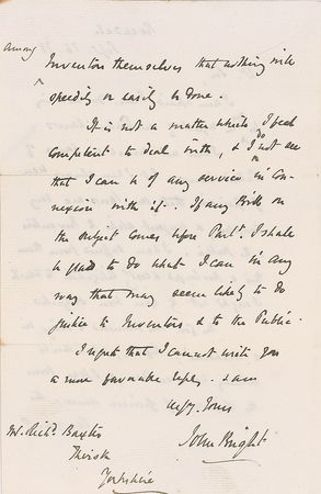 Lot #262 John Bright Handwritten Letter Signed - Image 1