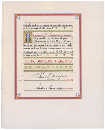 Lot #305 Financiers: Andrew Carnegie and J. P. Morgan head the distinguished Hudson-Fulton Celebration Committee in presenting Mexican president Porfirio Diaz with this stunning commemorative honor - Image 3