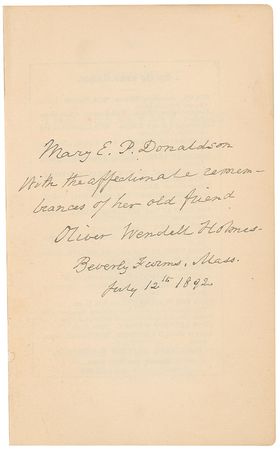 Lot #747 Oliver Wendell Holmes, Sr: Holmes adds a quote from The Chambered Nautilus in a presentation volume - Image 2