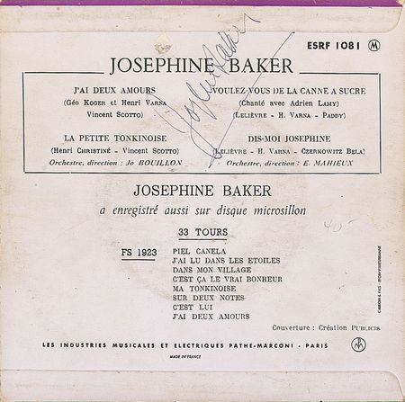 Lot #1187 Josephine Baker 45 RPM Record - Image 1