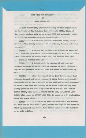 Lot #1225 Hedy Lamarr: The Hollywood bombshell disinherits her adopted son in a dramatic Last Will: ?I have intentionally omitted all of my heirs who are not specifically mentioned herein?I specifically exclude James Markey? - Image 4