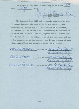 Lot #1225 Hedy Lamarr: The Hollywood bombshell disinherits her adopted son in a dramatic Last Will: ?I have intentionally omitted all of my heirs who are not specifically mentioned herein?I specifically exclude James Markey? - Image 2