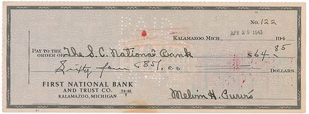 Lot #451 Melvin Purvis Check - Image 2