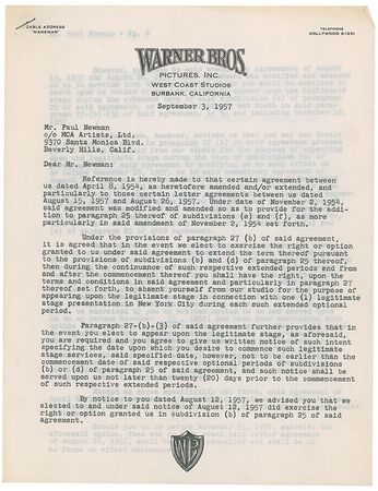 Lot #1246 Paul Newman Signed Document - Image 2