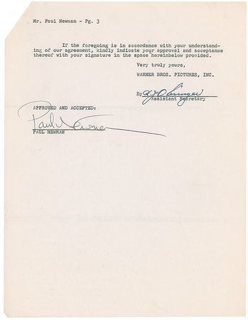 Lot #1246 Paul Newman Signed Document - Image 1