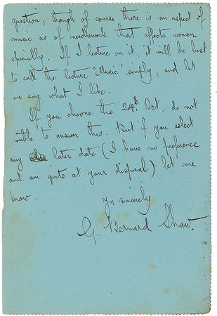 Lot #825 George Bernard Shaw: “There is an aspect of music as of needlework that affects women specially” - Image 2