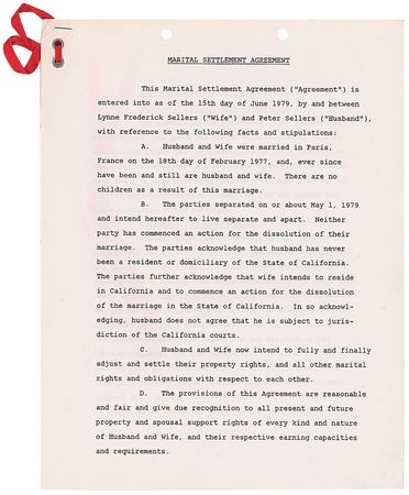 Lot #1251 Peter Sellers: Sellers prepares to split with his last wife, making several generous provisions including five-figure spousal support - Image 2