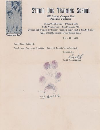 Lot #1228 Lassie: Rudd Weatherwax: Lassie?s paw print - Image 2