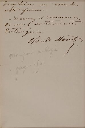 Lot #781 Claude Monet Handwritten Letter Signed - Image 1
