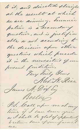 Lot #88 Alexander Hamilton Rice: ?We are at work upon the Emancipation question? - Image 2