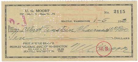 Lot #302 Albert Einstein Check - Image 2