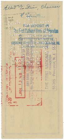 Lot #302 Albert Einstein Check - Image 1