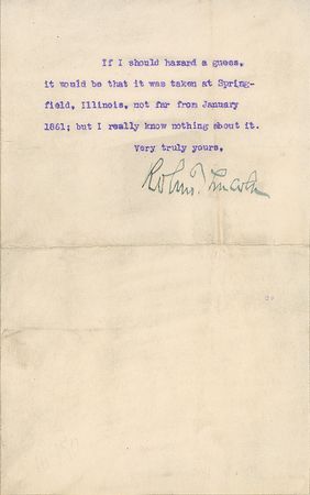 Lot #53 Robert Todd Lincoln: “It was taken after my father’s first election to the Presidency. If I should hazard a guess, it would be that it was taken at Springfield, Illinois, not far from January 1861” - Image 1