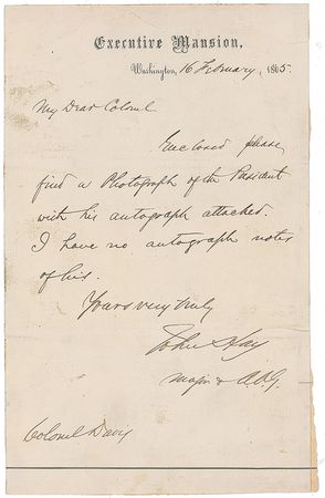 Lot #68 John Hay: ?Enclosed please find a photograph of the President with his autograph attached? - Image 2