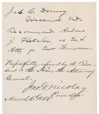 Lot #80 John Nicolay Endorsement - Image 1