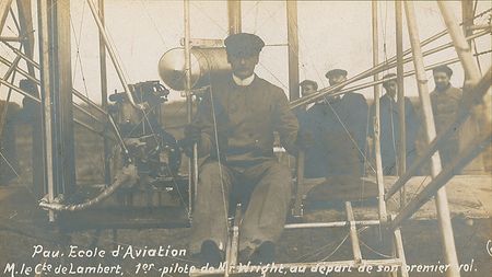 Lot #652 Wilbur and Orville Wright: Phenomenally rare photo of the Wrights with their first French pilot-pupils, inscribed, “A souvenir of our school days at Pau, in February and March 1909,” and signed by both - Image 1