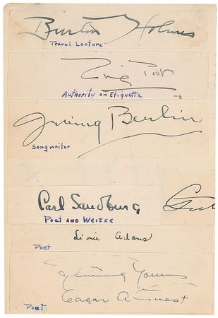 Lot #409 Watermanâ??s Autograph Book: Superb Watermanâ??s album with over 300 signatures including Hemingway, Berlin, Ouimet, Foxx, the Mayo Brothers, and Rivera - Image 5