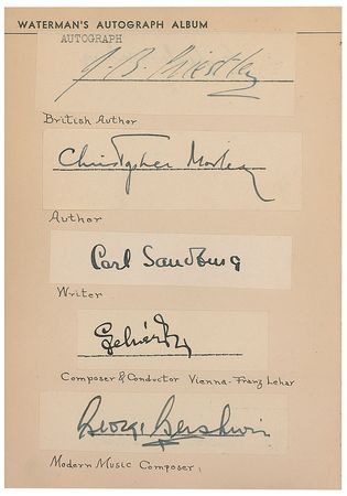 Lot #411 Waterman’s Autograph Book: Well-rounded Waterman book signed by almost 100, including Churchill, Gershwin, Earhart, Mack, and Bobby Jones - Image 5
