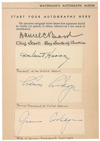 Lot #411 Waterman’s Autograph Book: Well-rounded Waterman book signed by almost 100, including Churchill, Gershwin, Earhart, Mack, and Bobby Jones - Image 2