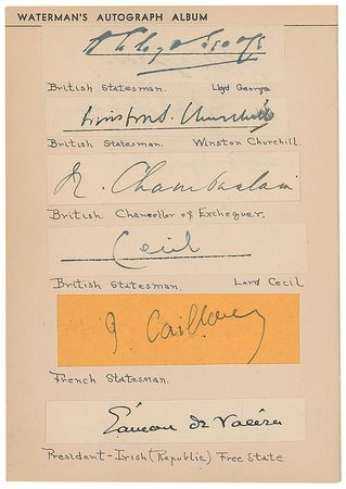 Lot #411 Waterman’s Autograph Book: Well-rounded Waterman book signed by almost 100, including Churchill, Gershwin, Earhart, Mack, and Bobby Jones - Image 4
