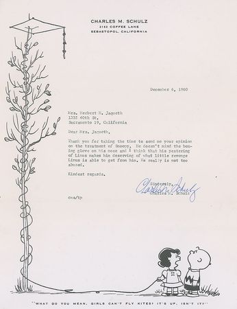 Lot #904 Charles Schulz: “Snoopy…doesn’t mind the boxing glove on his nose and I think that his pestering of Linus makes him deserving of what little revenge Linus is able to get from him” - Image 2