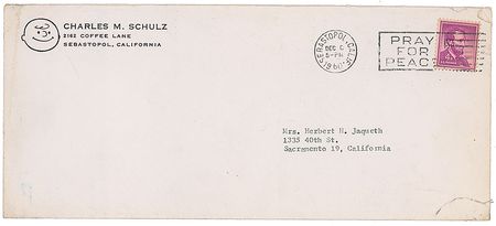 Lot #904 Charles Schulz: “Snoopy…doesn’t mind the boxing glove on his nose and I think that his pestering of Linus makes him deserving of what little revenge Linus is able to get from him” - Image 1