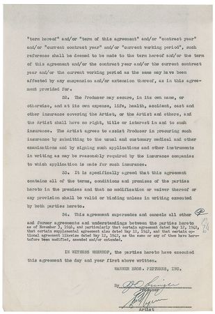 Lot #1209 Errol Flynn: Flynn signs a six-picture deal with Warner Bros. in 1946 - Image 1