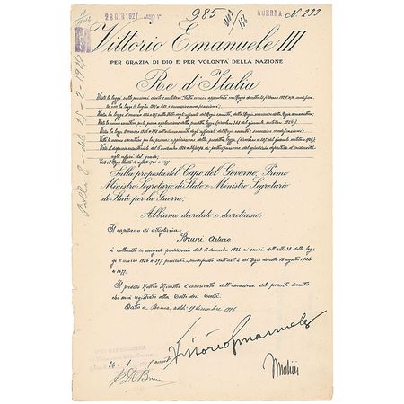 Lot #327 Benito Mussolini and Vittorio Emanuele III Signed Document - Image 1
